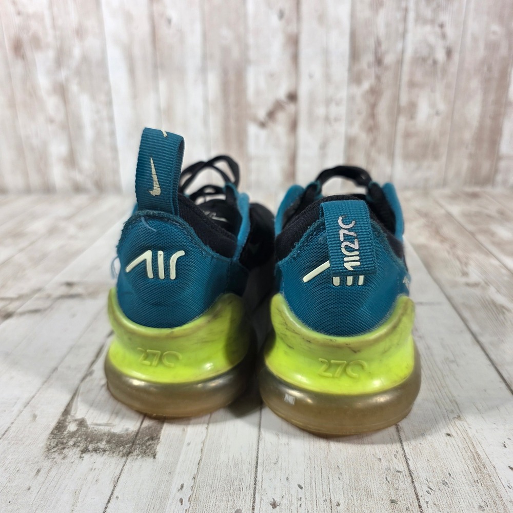 Nike Air Max 270‎ Kids Black Teal Volt Yellow Sneakers AO2372-026 Size 2Y - Picture 3 of 8
